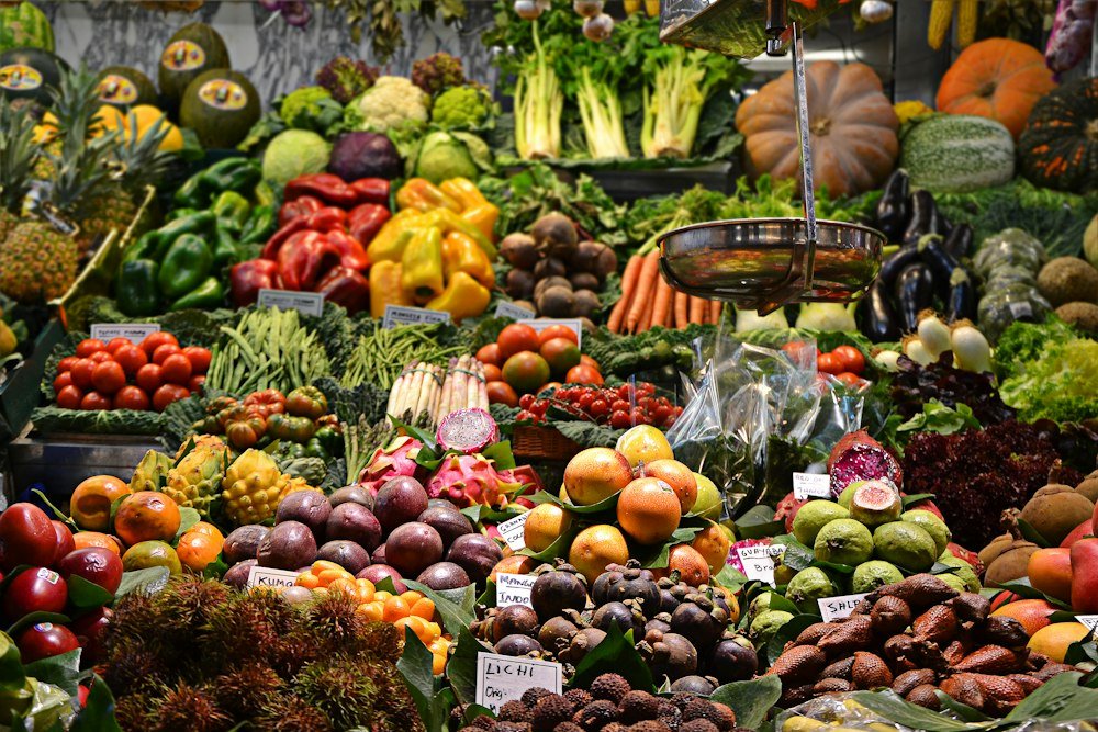 Fresh fruits and vegetables at a market stall